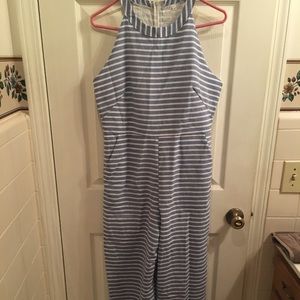 Blue and White Striped Linen Jumpsuit, size M